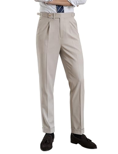 Men's Gurkha Naples Italian Old Money Style No Need to tie a Belt High Waisted Dress Pants