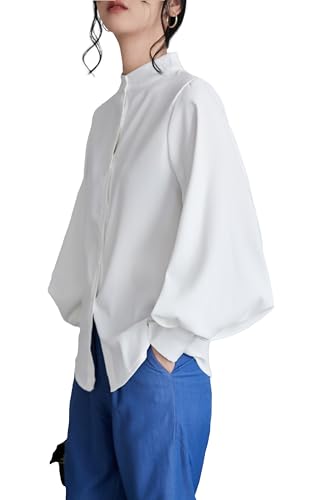[Hanmall] シャツ ブラウス レディース 長袖 スタンドカラー ボリュームスリーブ オフィス フォーマル きれいめ ゆったり パフスリーブ トップス カジュアル 無地 普段着 通勤のサムネイル