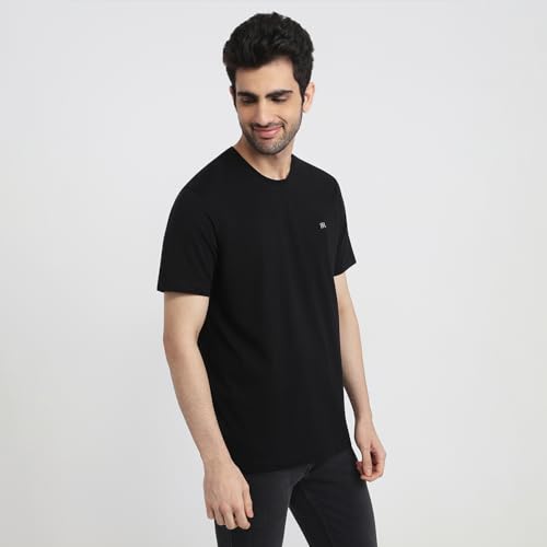Image of Raymond Men Regular Fit Solid Pattern Pure Cotton Crew Neck Half Sleeve Casual T-Shirt