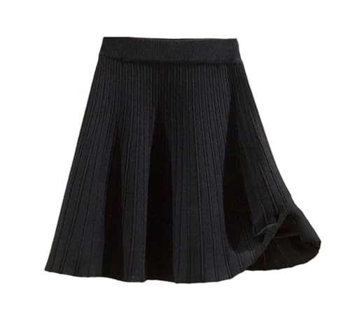 Women's Knitted Pleated Skirt Solid Color Retro Stretch High Waist