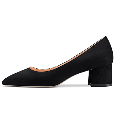 Aachcol Women Pointed Toe Pumps Chunky Block Mid Heel Slip-on Dress Shoes Office Classic 2 Inch2