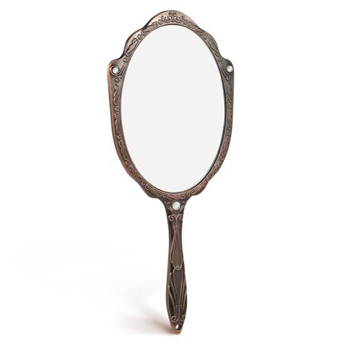 Ipetboom Handheld Vanity Mirror Vintage Compact Makeup Mirror for Ladies Women Portable Hand 360° Rotation Metal Frame Small Hand