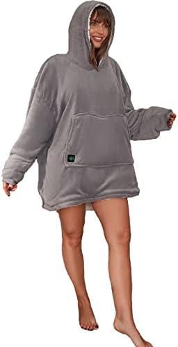 OHS Electric Heated Oversized Hoodie Blanket Warm for Men Women Sherpa Lined Fleece Throw Giant Jumper Wearable Sweatshirt, Charcoal Grey
