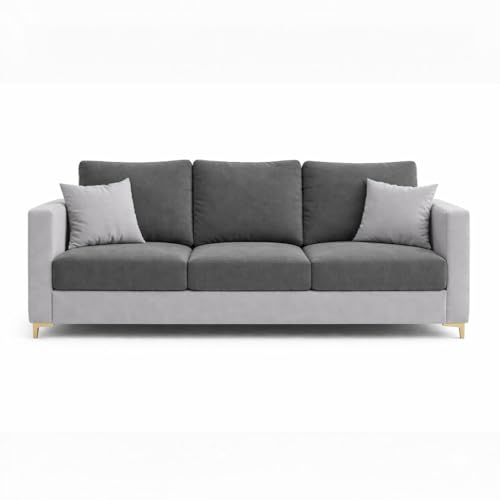 Image of Hayes Dual Tone Rich Velvet Suede 3 Seater Sofa | Golden Aesthetic Legs | Spacious Soft Touch Comfort Seating | Modern Sofa for Living Room (Dark Gray & Light Gray)