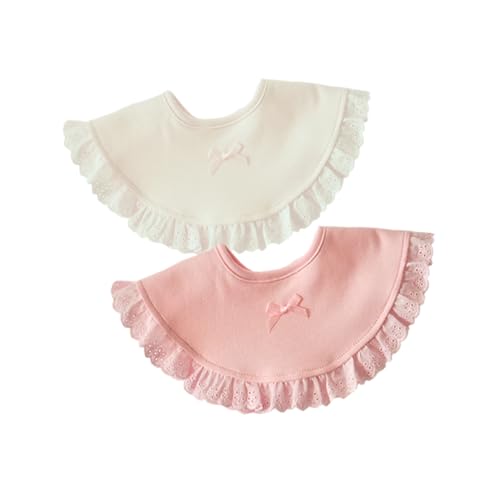 Vaguelly Babero De Algodón Grados Con Lazo Para Niño Niña Niña Delantal De Almuerzo Reversible Rosa y Toalla De Saliva Para Pequeños