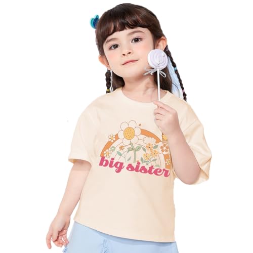 Image of Biggest /Bigger /Big Sister Shirt for Toddler Girls Cotton Short Sleeve Tshirts Announcement Outfits 2-10 Years