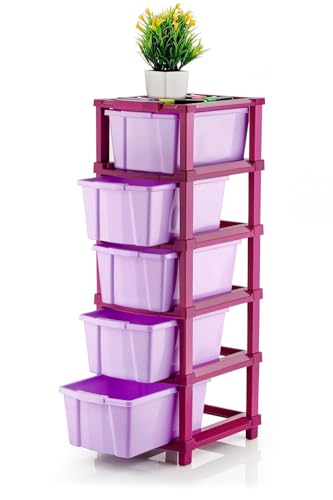 Image of TEKCOOL Plastic Drawer Organizer Self Standard Rectangular Multi Purpose Modular Drawer System Large Chest of Drawer Organizer for Home Office,Product Dimension When assembeled (5XL, Purple hex);'
