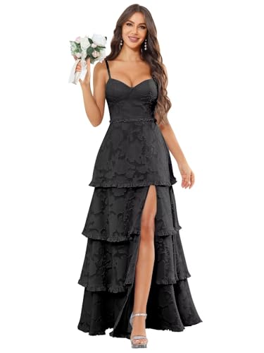 Jacquard Chiffon Bridesmaid Dresses Sweetheart Neck A Line Long Wedding Guest Dress with Slit for Women