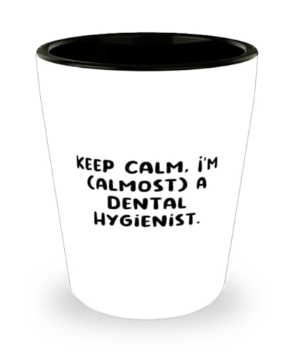 MIPOMALL Sarcastic Dental hygienist Gifts, Keep Calm, I'm (almost) a Dental, Birthday Shot Glass For Dental hygienist from Friends