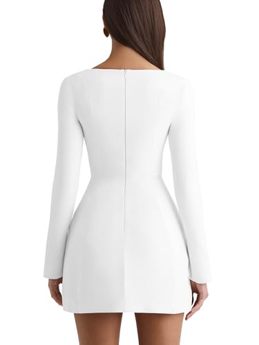 BORIFLORS Women's Square Neck Long Sleeve Mini Dresses Corset Basic A-line Party Short Dress2