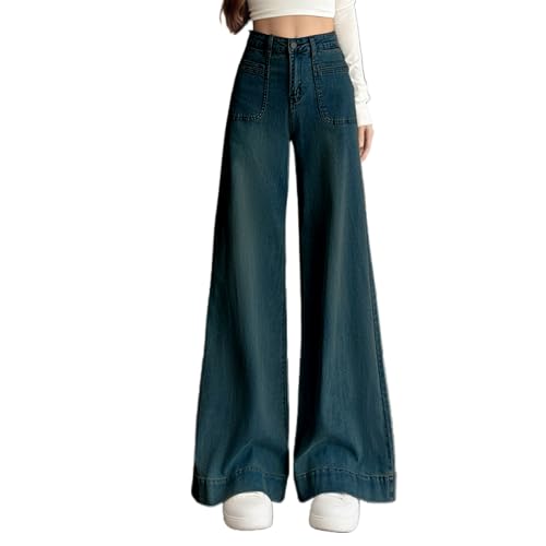Pantalones elegantes de pierna ancha con acabados vintage