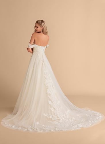 Miao Duo Vestidos de Novia Lace Tulle Wedding Dresses Off Shoulder Appliqued Bridal Wedding Gown Plus Size White 20W