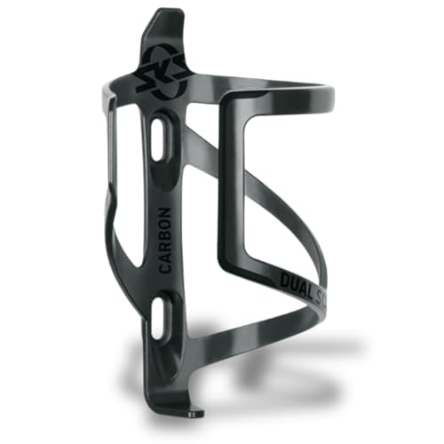 SKS GERMANY Dual SC LH - Soporte para Botellas de Bicicleta (Accesorios de Fibra de Carbono reciclada, extracción Lateral, para Todo Tipo de Botellas de Bicicleta), Color Negro