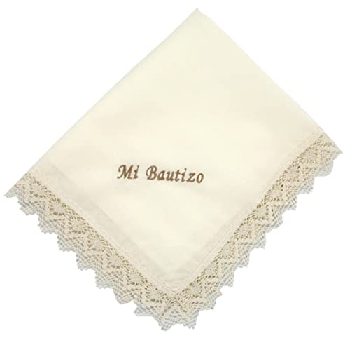 Pañuelo Bautizo Beige Bordado 35X42 cm - MODIN -