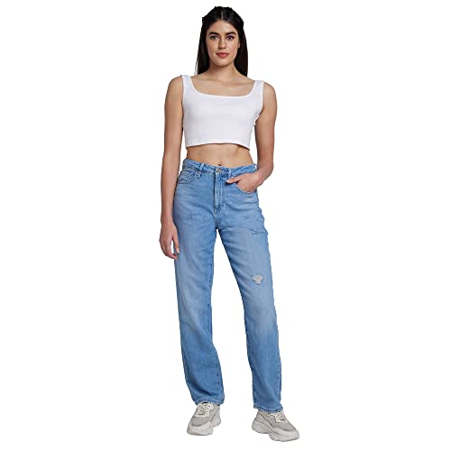 Image of Spykar Women High Rise Cotton Straight Fit Regular Length Jeans (Bella)