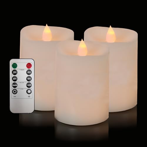 Image of 3x4 Flickering Flameless Candles Set of 3,4 inch Real Wax LED 600 Hours Battery Candles with Timer Remote,Control for Wedding Party Indoor,Ivory