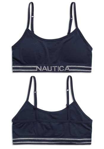 Nautica Girls' Training Bra - Seamless Crop Cami Bralette (6 Pack), Size 30, Heather Grey/Navy/Navy Stripe #TOP3