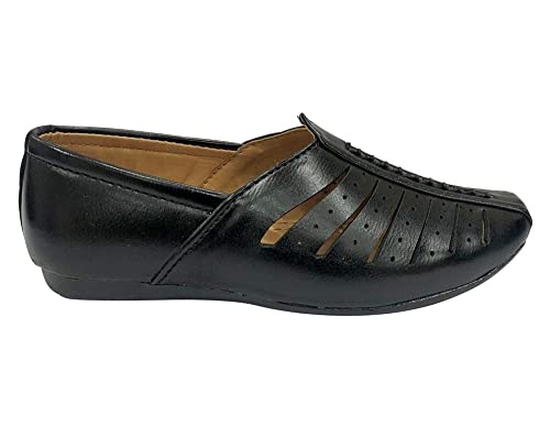 Designer Ethnic Punjabi Mojari Juttis for Boys, Little, Big Kid, Shoes for Boys (Toddler) Sherwani Shoes Designer Kurta Shoes Loafer Shoes Dress Shoes Black4