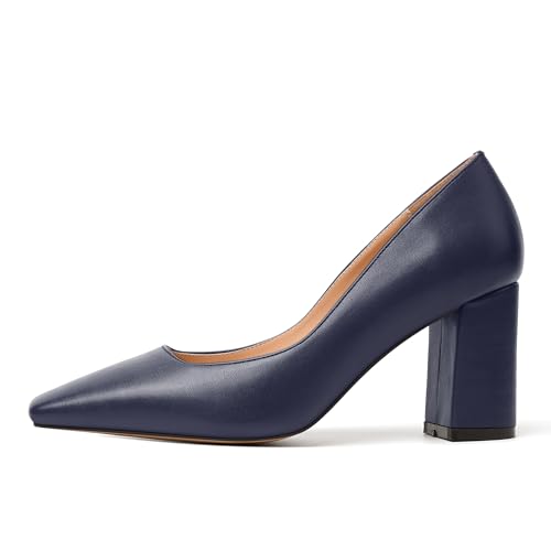 JUSTDANNI Womens Matte Work Formal Comfortable Square Toe Slip On Block High Heel Pumps Shoes 2.5 Inch2