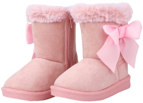 Best Cold Weather Boots for Toddlers: Waterproof & Warm Options 15 QIETION Toddler & Little Kid Suede Bow Winter Boots – Faux-Fur Lined Warm Snow Booties with Inside Side-Zipper, Non-Slip TPR Sole, Girls & Boys Cold-Weather Shoes V105-PK07