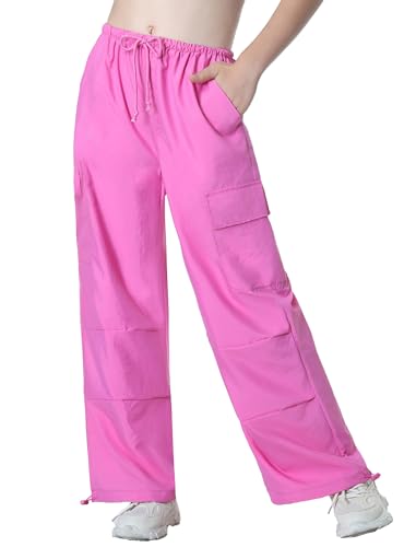 Image of EXARUS Girls Parachute Pants Cargo Hip Hop Wide Leg Baggy Y2K Teen | Tween Casual School Dance Streetwear with Pockets Elastic Waist Youth Junior Kids Bottoms Hiking 8-14Y