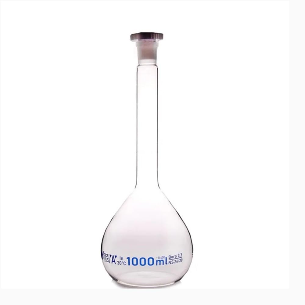 Matraz volumétrico de vidrio borosilicato transparente 1000 ml con tapón plástico for cristalería laboratorio Equipamiento de laboratorio