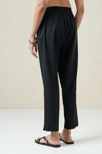 Image of Rangmanch by Pantaloons Women's Cotton Linen Bottoms | Slim Tapered Fit | Mid Rise Waist | Ankle Length