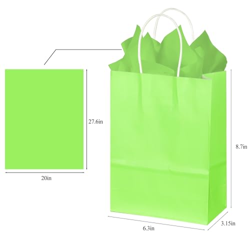 Image of BLEWINDZ 32Pcs Small Paper Gift Bags with Tissues, Green Party Favor Bags with Handles, 8.7 inch Goodie Bag for Birthday, Shopping, Party Supplies