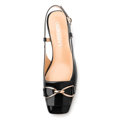 Womens Slingback Pumps Low Chunky Heels Square Toe Fashion Ankle Buckle Wedding Casual Office Shoes3