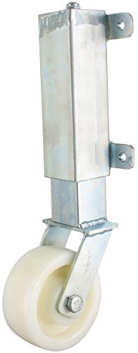 Rollentechnik gefederte Torrolle Torlaufrolle Stützrad Federrolle für Schwenktor Weidetor Hoftor Gartentor | Rad Polyamid Ø125x50 | Bauhöhe 410mm | Tragfähigkeit 450 kg