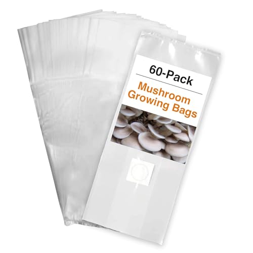 TonGass 60-Pack Autoclavable Mushroom Grow Bags Bulk with Microporous Filter Patchs - Large 6"x5"x20" Extra Thick 80 Micron (=3 Mil)