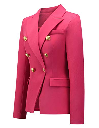 Chouyatou Women's Vintage Double Breasted Slim Fit Dress Suit Blazer Jacket (Medium, Hot Pink) #TOP2