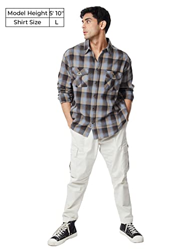 Image of The Souled Store| Checks: Brown & Beige Mens and Boys Shirts|Full Sleeve|Loose fit Checks|100% Cotton Multicolored Men Utility Shirts Shirt For Men Casual Half Sleeves Regular Fit Printed Stylish Late