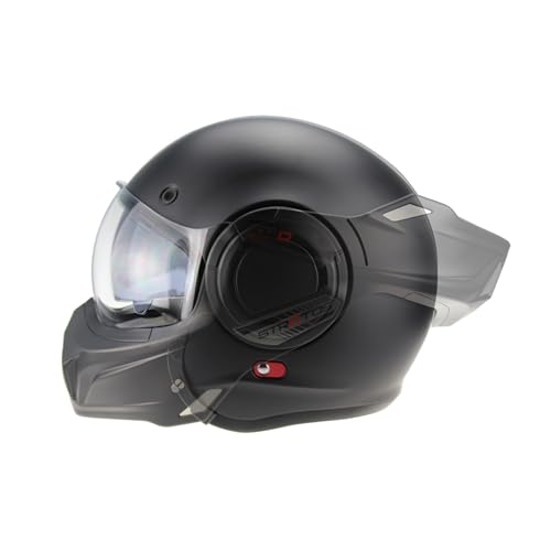 Casco modular VPR F242 mostrando su mecanismo de volteo, capaz de convertirse de casco cerrado a abierto