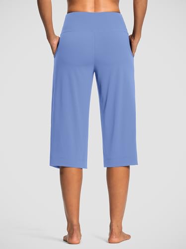 Image of ISEEGZ 15 inch /18 inch /21 inch Capri Pants for Women High Waist Wide Leg Yoga Capris with Pockets Stretchy Loose Fit Casual Workout