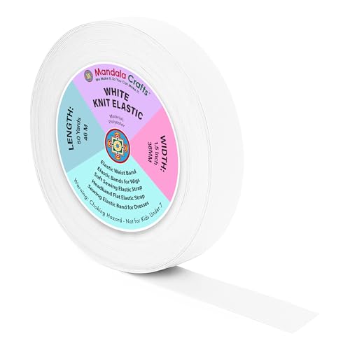 Mandala Crafts Wide 1.5 Inch White Elastic Bands Spool for Pants Waistbands Sewing and DIY Crafts 50 YD Stretchy Flat Fabric Strap Knit Elastic Band for Wig