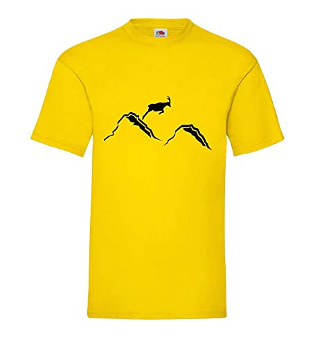 T-shirt homme jaune XXXL ne rétrécit pas motif capricorne montagne
