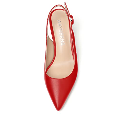 WAYDERNS Women's Slingback Pointed Toe Buckle Ankle Strap Wedding Matte Adjustable Strap Sexy Stiletto Mid Heel Pumps Shoes 2.5 Inch3