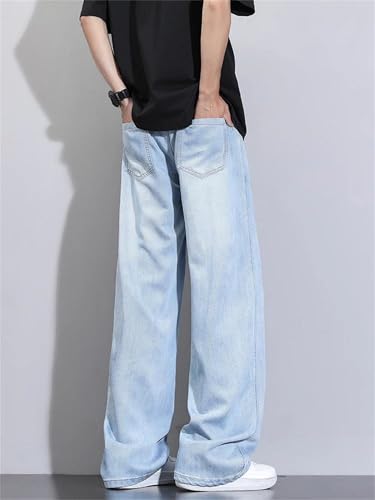 Mens Jeans Summer Wide Leg Straight Light Thin Loose Cool Baggy Denim Pants Streetwear Fashion2