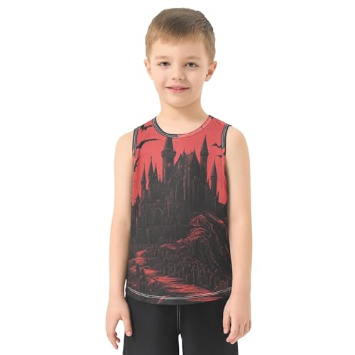 JUNZAN Goth Vampire Castle Boys Tank Tops Sleeveless Kids Vest Toddler Boy Shirts for Running Workout Beach 3T2
