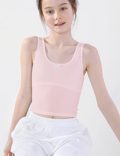 Image of FEOYA Teen Girls Camisole Training Cotton Bra Round Neck Tank Top with Shelf Bra 2 /3 Pack