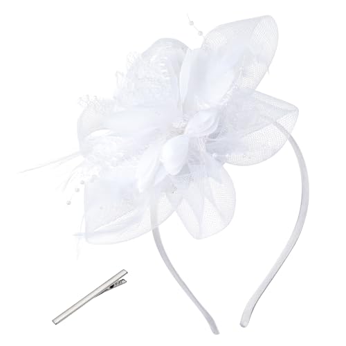 Tea Party Hats for Women Fascinators Hats Vintage Headband Tea Party Accessories for Wedding Cocktail Dresses (White)