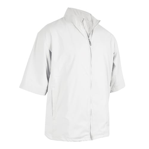 Monterey Club Men's Classic Short Sleeve Zip-up Jacket #1982 (White, Large) - Golf Shirts for Men - Performance Stretch - Moisture Wicking