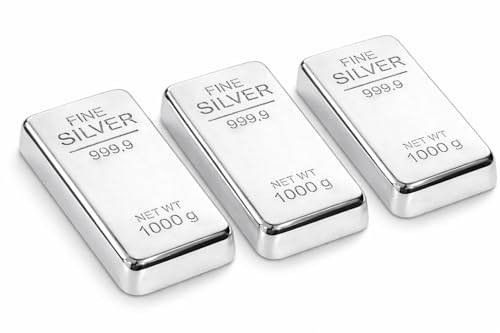 Image of ZAHEPA Realistic Metal Silver Bar Paperweight for Office Table, Fake Silver Biscuit Paper Weight Table Decoration, Prop for Jewellery Shop & Heist Theme, Unique Gift for Home & Office (Pack of 3)