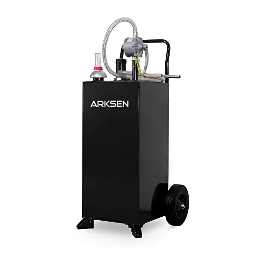 ARKSEN 30 Gallon Portable Automotive Fuel Transfer Hand Pump Powered Gas Can Caddy Gasoline Diesel Storage Tank Car Boat ATV Black
