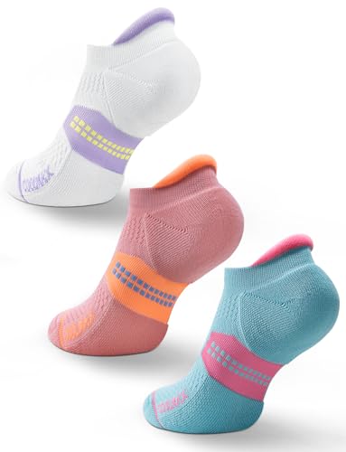 Juclise Coolmax Bamboo Viscose Compression Running No Show Sock Women Moisture Wicking Cushion AntiBlister Athletic Ankle (UK Numeric 5 8 Regular Regular Bright Lilac+Aqua+Dusty Pink)