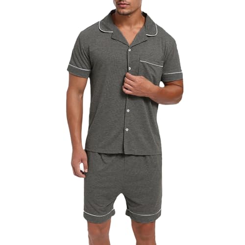 Pyjama court pour homme avec chemise à manches courtes boutonnée et short décontracté