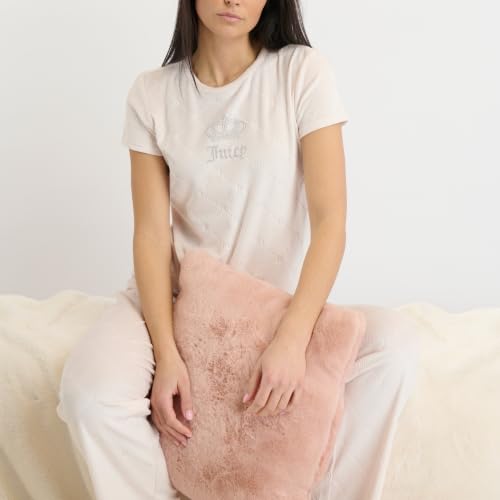Image of Juicy Couture Women's 2 Piece Velvet Fleece Short Sleeve Shirt and Pants Lounge Sleepwear Set