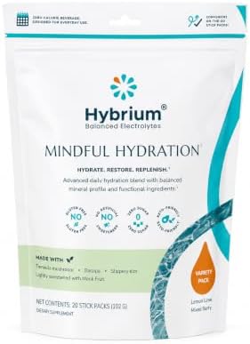 Hybrium Electrolyte Powder Packets for Adults 50+ │ Sugar-Free Hydration Drink Mix with Sodium, Potassium & Magnesium │ Daily Energy, Muscle & Recovery Support │ No Artificial Sweeteners │ 20 Count