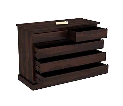 Image of Sheesham Wood Chest of Drawers 5 Drawers Wooden Dresser with Storage Organizer for Bedroom Living Room Home (Walnut Finish)